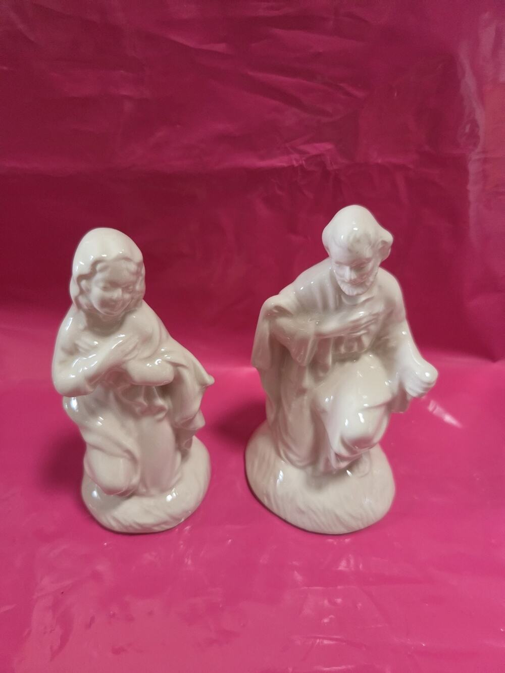 Vtg Atlantic Mold Ceramic White Glazed Mary & Jesus